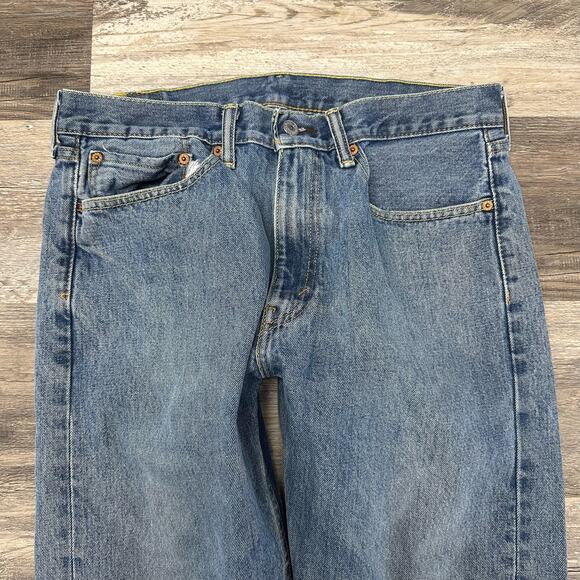 Levis 505 Red Tab Mid Wash Blue Mens 34x32 Regular Fit Straight Leg Denim Jeans - Picture 4 of 11